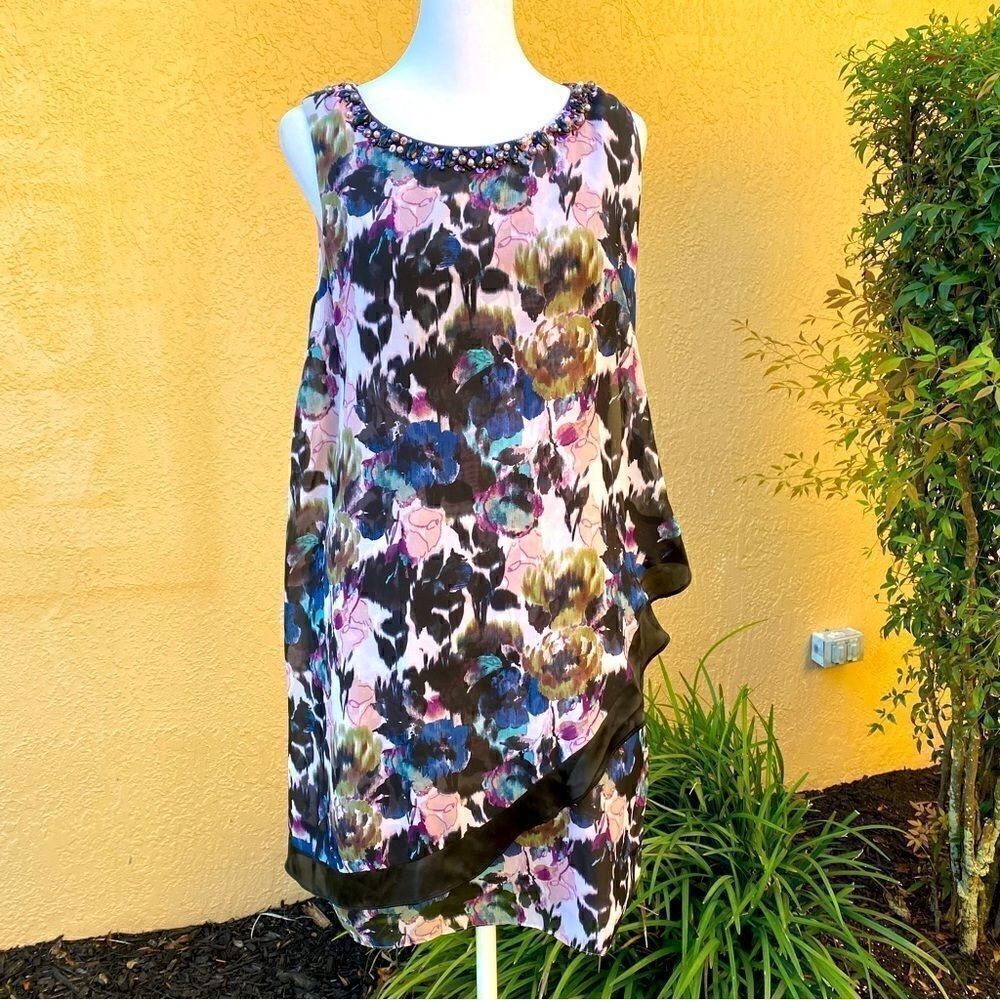 LAURA PETITES LAVENDER FLORAL SLEEVELESS LAYERED DRESS 6P NWT